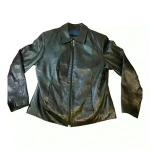 Wilsons Leather Pelle Studio Jacket Women Size Medium Full Zip Black Solid